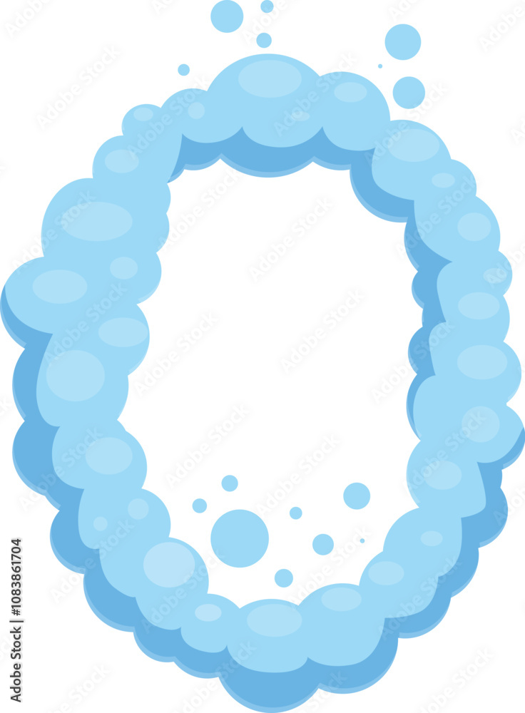 Poster zero number created with many small and big light blue soap bubbles floating on white background