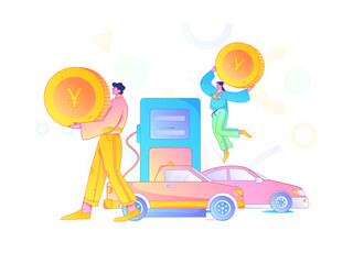 Obraz premium Vector Internet operation hand-drawn illustration of people getting discounts for refueling their cars 