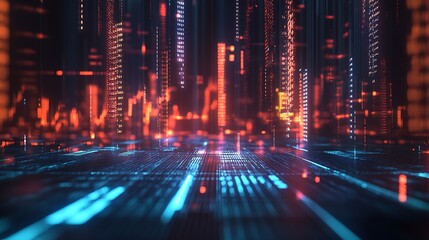 Obraz premium Glowing digital stock market data represented through an interconnected network.