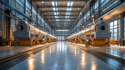 Modern industrial factory with high-tech machinery and spacious interior design