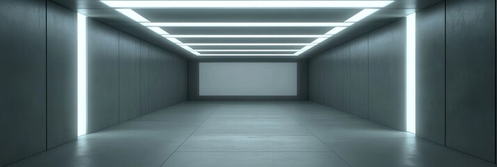 Obraz premium A minimalistic, well-lit interior space with smooth surfaces and a blank wall.