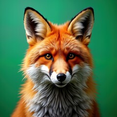 Obraz premium Realistic fox half mask. Animal costume cosplay. Creative subculture accessory. Vibrant green backdrop. Stylish mask design. Furry look. Animalistic subculture. Unique design. High quality image.