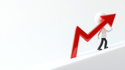 Character Holding a Large Red Downward Arrow Symbolizes Decline Against a Simple White Background