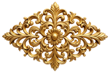 A gold ornate design PNG style, transparent background.