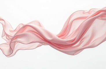 Flying pink silk fabric. Waving satin cloth isolated on white background