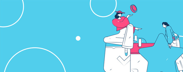 Obraz premium Check-in character flat vector concept operation hand-drawn illustration 