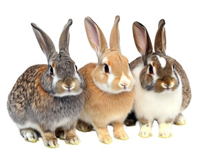 Obraz premium Three Adorable Rabbits Posing , isolated on white background