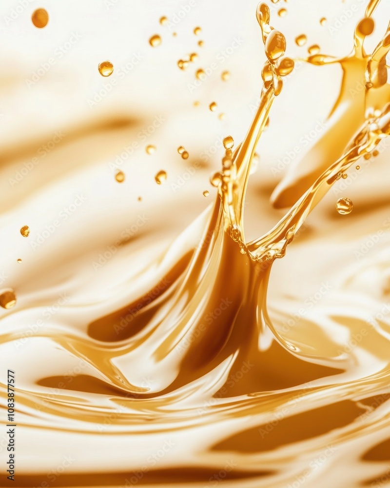 Poster Rich Chocolate Splash Creating Dynamic Waves and Droplets in a Creamy Background Setting
