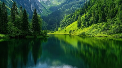 A beautiful lake surrounded by trees and mountains