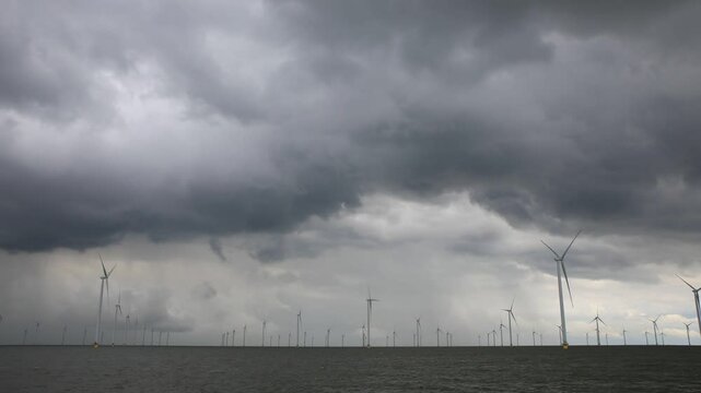 View of an offshore windpark and a beautiful cloudscape