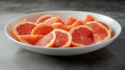 Fresh grapefruit slices in a white bowl , citrus, fruit, healthy, bowl, vibrant, food photography, pink, juicy, refreshing