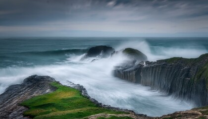 Obraz premium El mar rompiendo en la costa, Foto larga exposiciónn