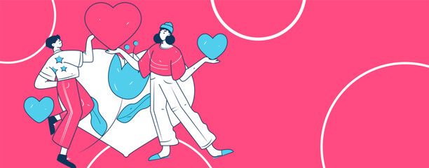 Fototapeta premium Happy Valentine's Day flat character vector concept business hand drawn illustration 