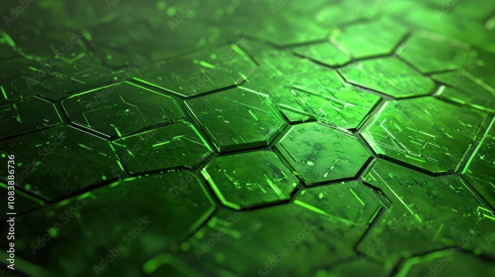 Poster Modern Digital Background Design Featuring Hexagonal Patterns With a Vibrant Green Glow