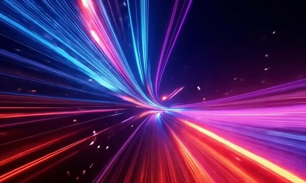 High-speed light trail animation with red and blue light motion trails conveys a sense of fast movement and modern technology. 4k Dynamic and futuristic high quality hyperspace footage.
