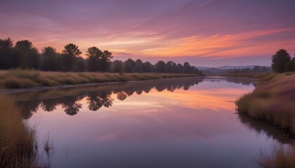 Obraz premium A river with a beautiful sunset in the background