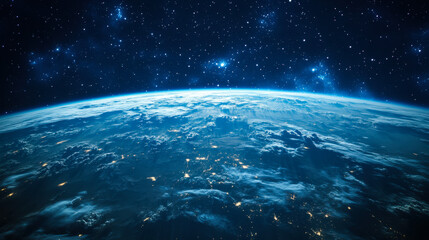 Obraz premium A stunning view of a vibrant blue galaxy filled with stars and cosmic dust in the vast expanse of space