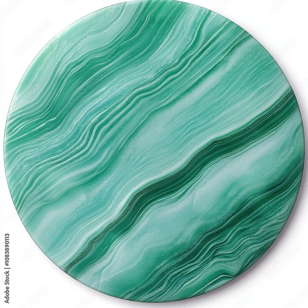 Poster malachite logo design featuring vibrant green patterns and textures on a circular background