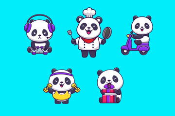 Obraz premium Cute Panda Activities Illustration Vector