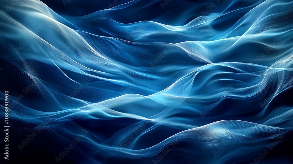 Wall mural mesmerizing blue light waves creating a serene abstract backdrop.