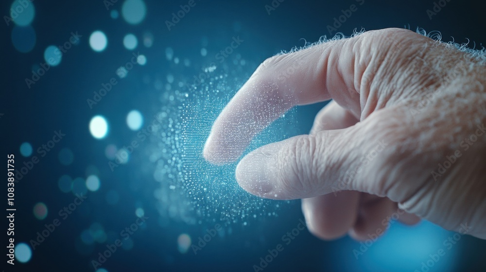 Poster Man Touching Digital Check Mark in Holographic Document Representation With Empty Space