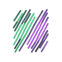 Obraz premium Overlapping strokes icon with vibrant green, purple, and gray lines creating a textured pattern on a white background