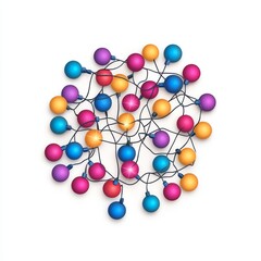 Obraz premium Vibrant abstract network illustration featuring colorful nodes and lines, symbolizing communication and interconnected systems in a modern artistic style.