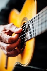 Fototapeta premium Close-Up of Hand Playing Acoustic Guitar Strings
