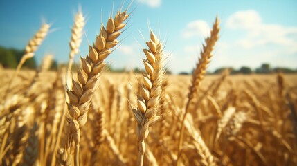 Fototapeta premium Golden Wheat Field Under a Clear Blue Sky