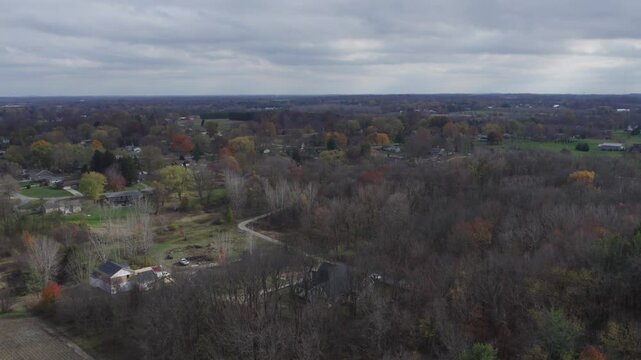 Aerial above the Indiana countryside in Autumn