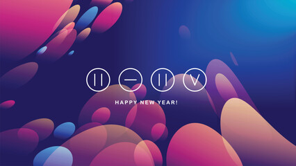 Happy New Year 2025 logo text design. Vector modern minimalistic text with numbers. Christmas background with boken, light, glare effects, stars, snowflakes. Concept design. Holiday banner, poster.