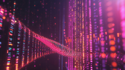 Vibrant Digital Visualization of DNA Sequence with Binary Codes Integrated into a Colorful Abstract Background Representing Modern Genetic Research and Data Analysis