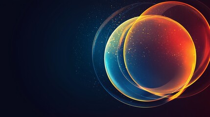 Fototapeta premium Abstract luminous spheres with dynamic colors and glowing effects on a dark background showcasing a blend of orange, blue, and purple hues with light particles
