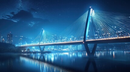 Fototapeta premium Nighttime View of a Modern Suspension Bridge