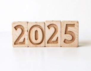 Wooden blocks with the numbers 20, 25, and 25 stacked on top of each other