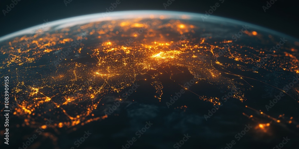 Sticker digital web of interconnected regions representing global finance,space for text