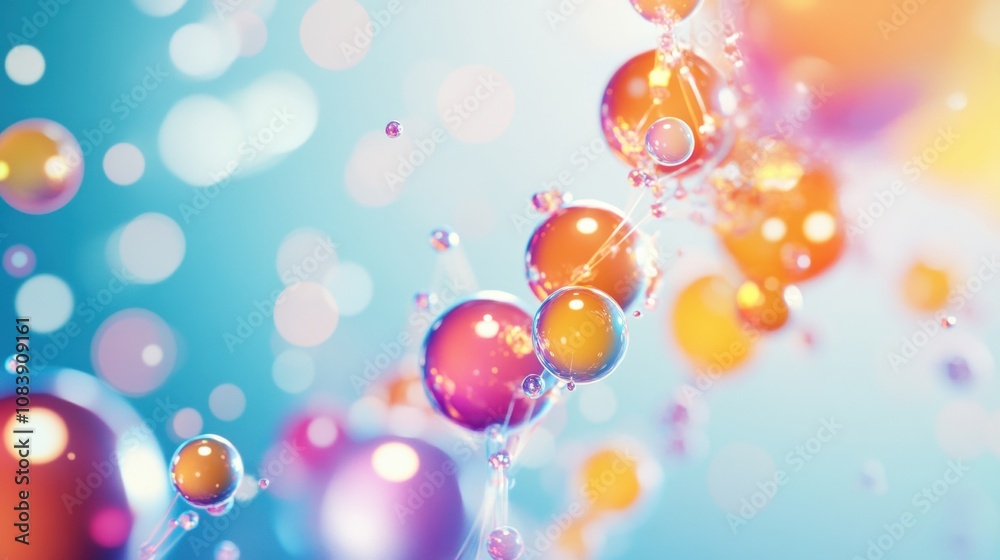 Aufkleber vibrant visualization of a catalytic reaction with glowing spheres and pathways in bright colors