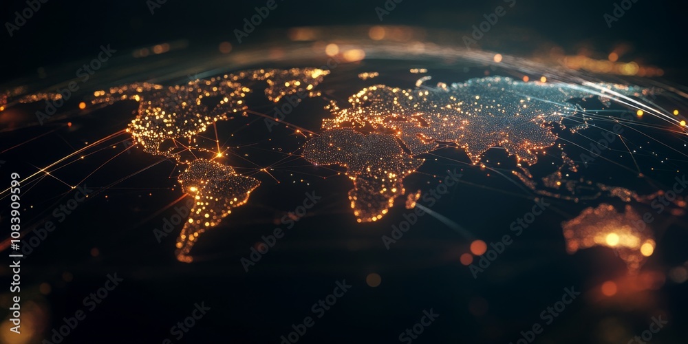Wall mural world map with connection lines symbolizing modern trade,space for text