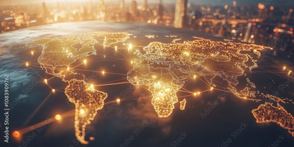 Wall mural world map with connection lines symbolizing modern trade,space for text