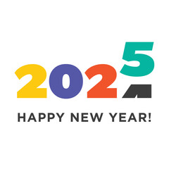 Modern, minimalistic Happy New Year 2025 logo with colorful numbers. Vibrant and cheerful design, perfect for greeting cards, social media, invitations, and event promotions. Festive and energetic