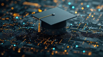 Innovative graduation ceremony digital landscape technology background futuristic environment elevated viewpoint abstract concept