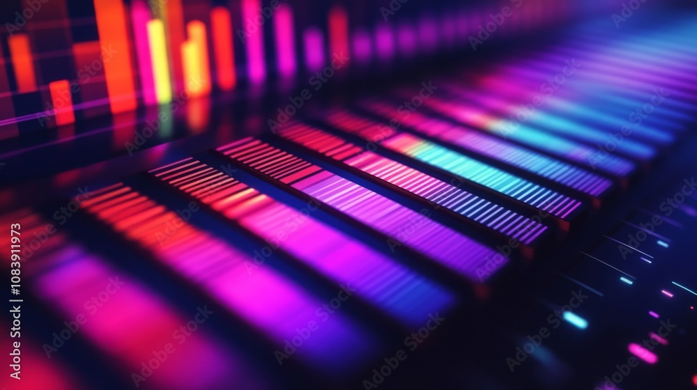Leinwandbilder colorful sound wave visualization with abstract light bars and patterns capturing music and audio fr