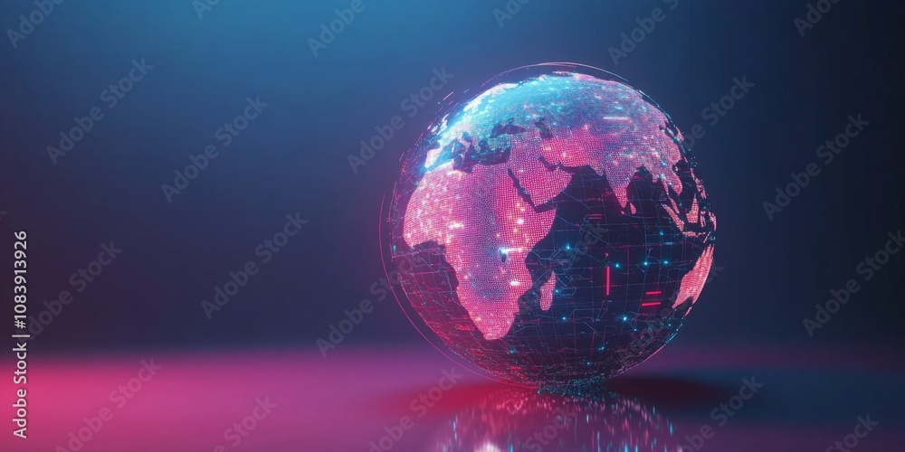 Sticker 3d digital globe with global network connections in bold colors,space for text
