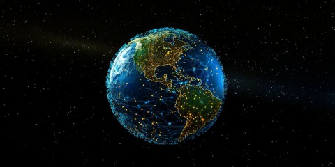 Obraz premium 3D digital globe with global network connections in bold colors,space for text