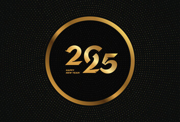 Happy New Year 2025 golden logo text design. Stylish elegant vector modern geometric minimalistic text with shine. Concept design. Eps10 vector illustration. 2025 is a year of the Green Wood Snake