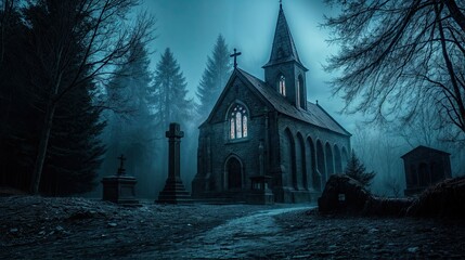 Mysterious church at night time.