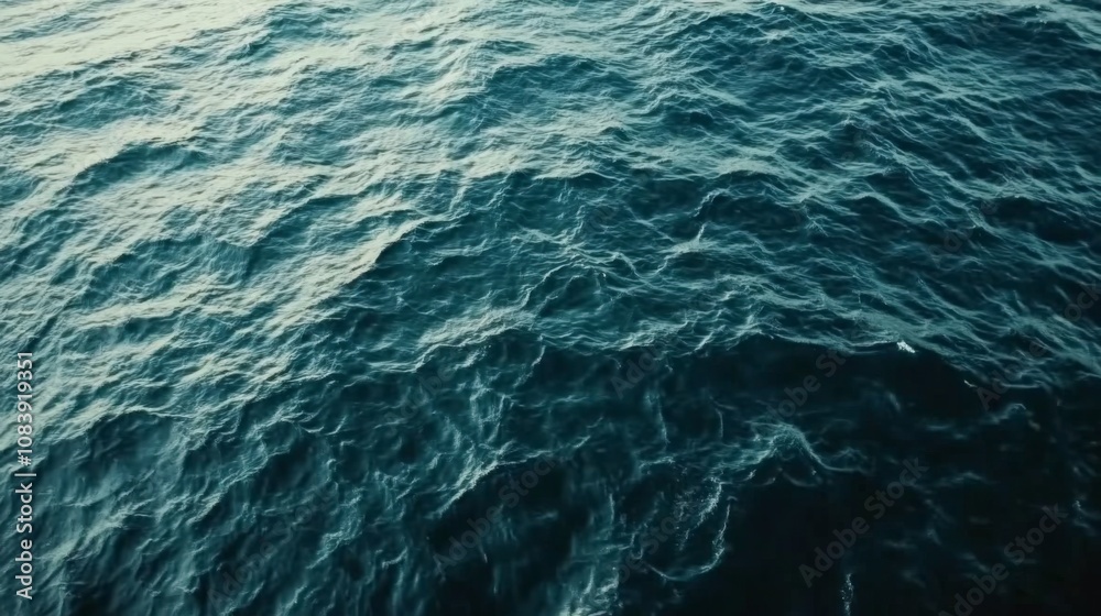 Poster tranquil sea surface with gentle waves under sunlight, creating a serene blue water scene for calmne