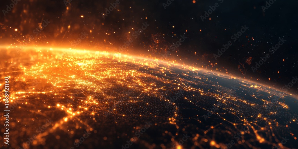 Sticker abstract global network concept with bright lights and flowing data lines,space for text