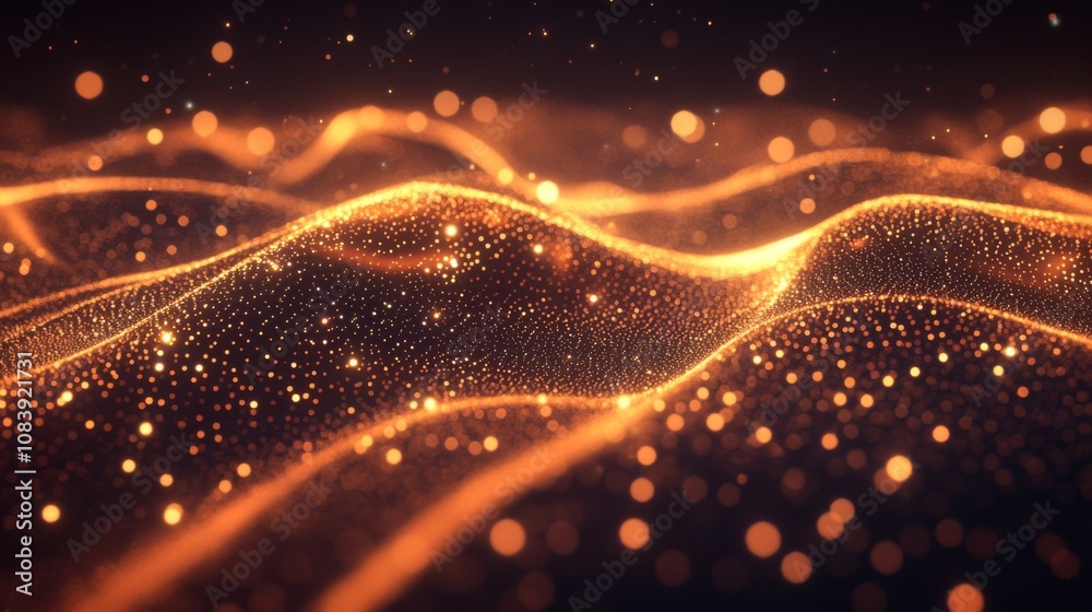 Aufkleber Abstract glowing waves of orange particles create a mesmerizing background, evoking a sense of depth and movement ideal for technology and design themes.