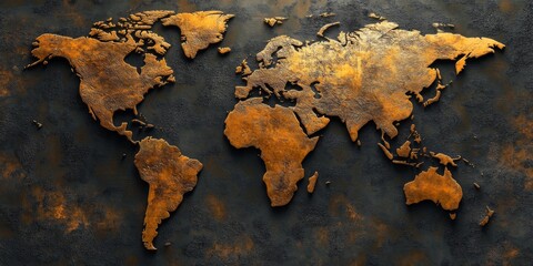 Layered abstract world map with 3D digital elements,space for text